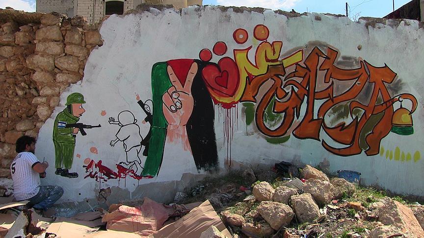 İdlib’den Kudüs ve Gazze’ye graffitili destek